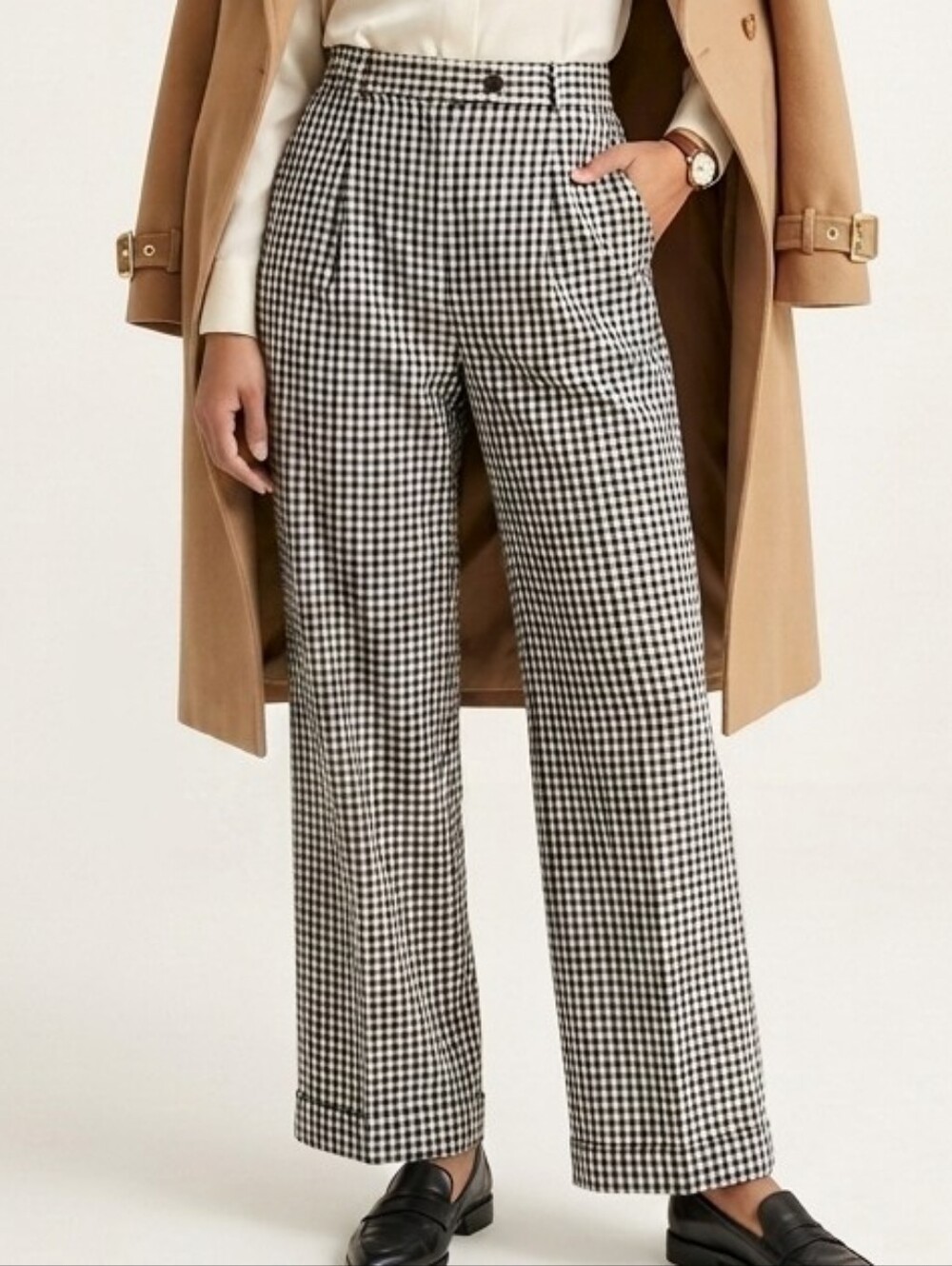 Vintage Tracy Evans black white gingham plaid office work twee wide leg pants 7